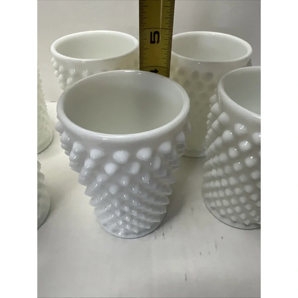 Set of 6 Vintage Fenton White Milk Glass Hobnail Tumblers